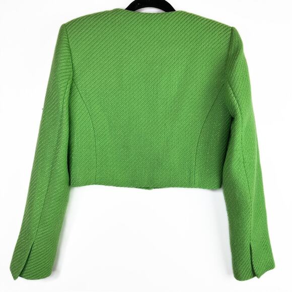Zara Green Textured Cropped Decorative Button Jacket. - Picture 6 of 9